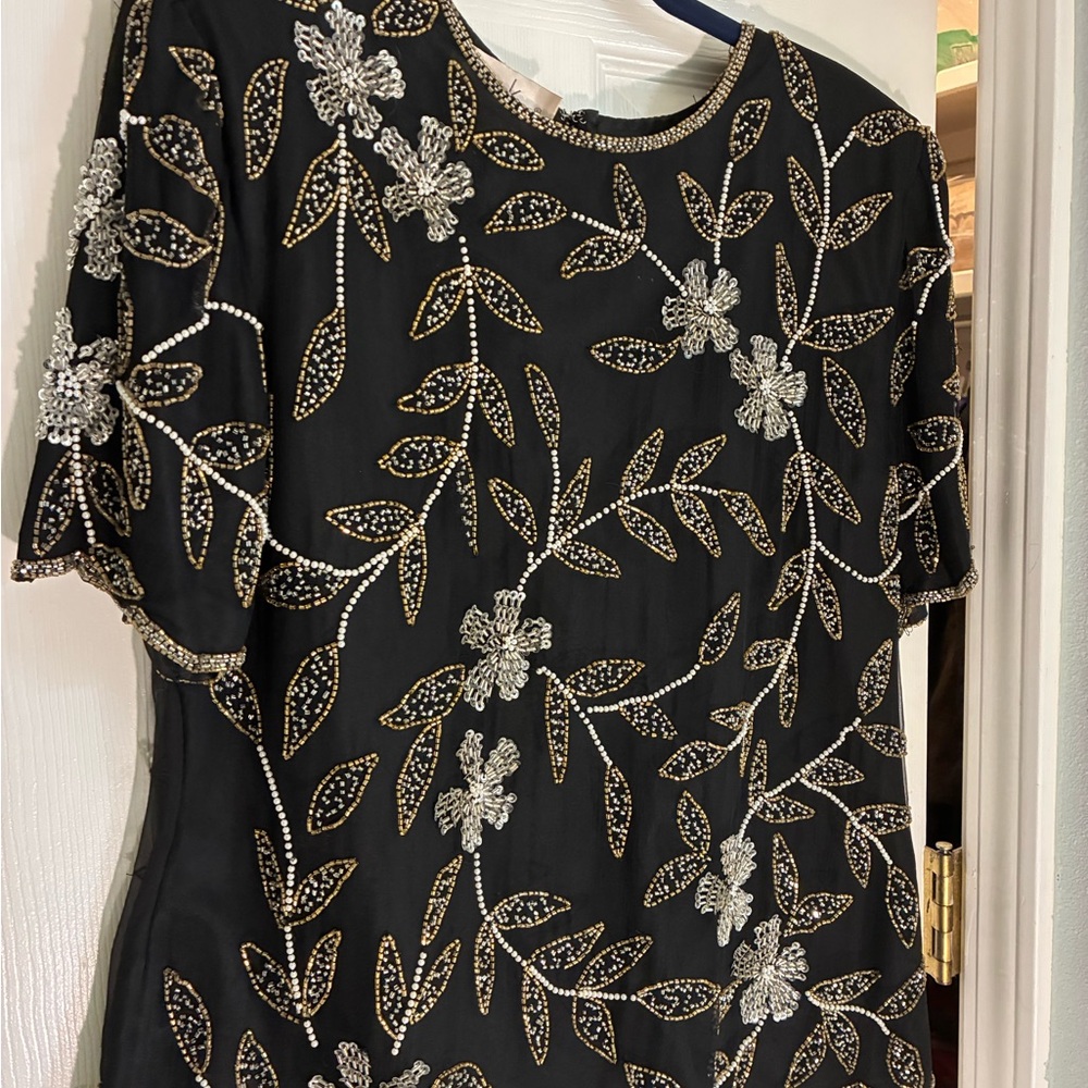 Laurence Kazar Black Dress with Gold and Silver Beading
